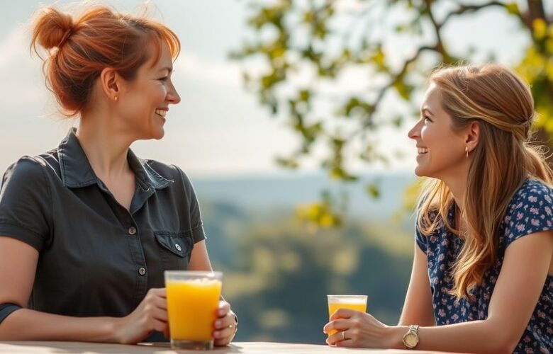 Žena se protahuje u okna s čajem a ovocem